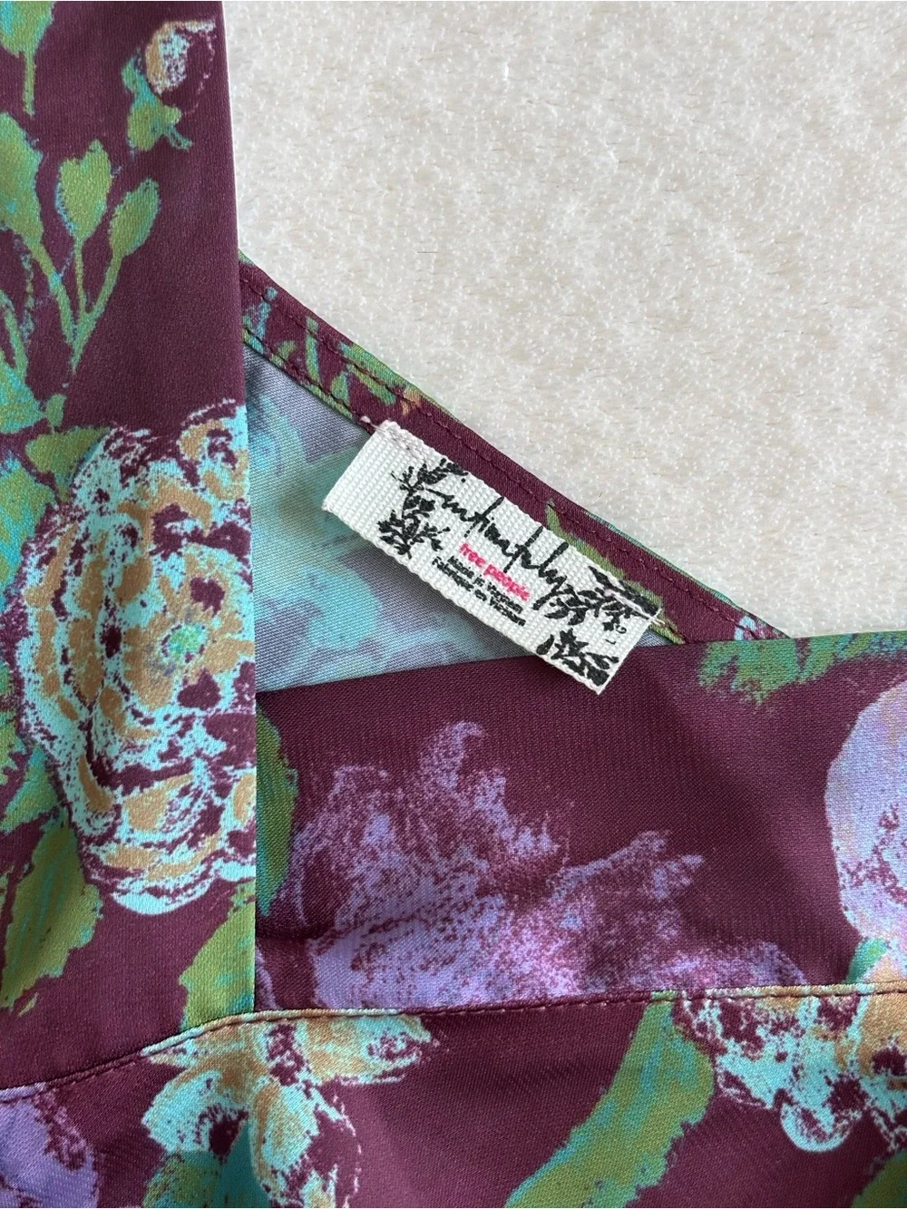 Free People | Women’s Intimately Floral Satin Cami in Burgundy L